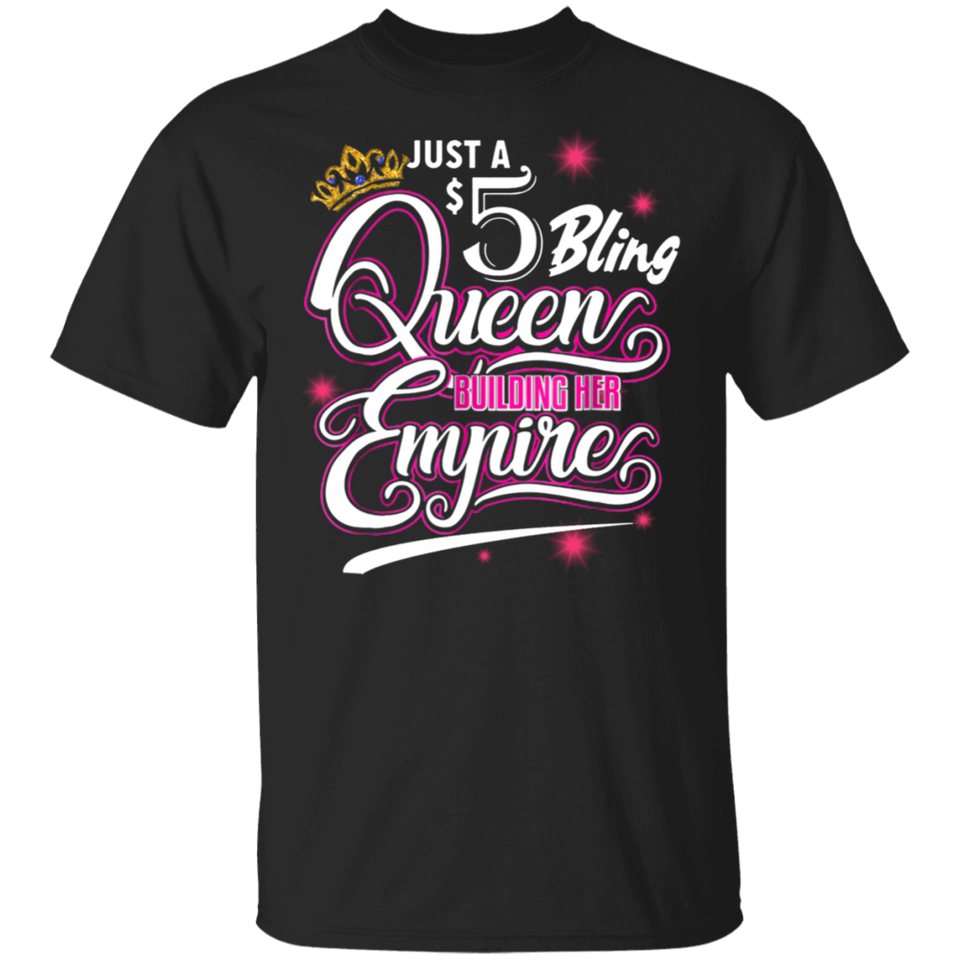 Mens Womens 5 Bling Queen Building Paparazzi Cool Black T-shirt