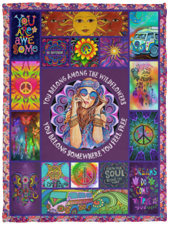 Hippie Blanket, You Belong Among The Wildflowers Fleece, Sherpa Blanket - VPS Cozy Plush Fleece Blanket - 30x40
