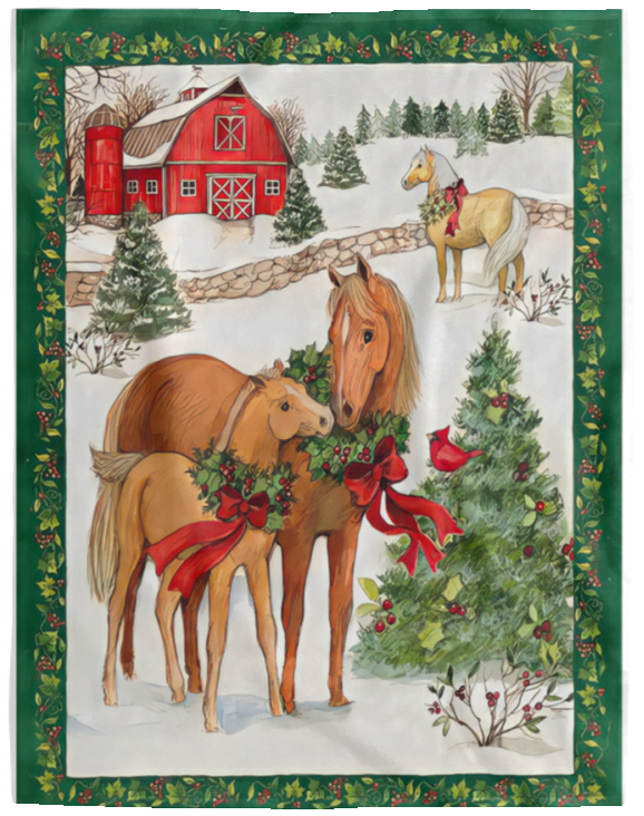 Horse Christmas Blanket Merry Christmas Quilt Fleece Sherpa Christmas Gift Idea VPL Cozy Plush Fleece Blanket - 60x80
