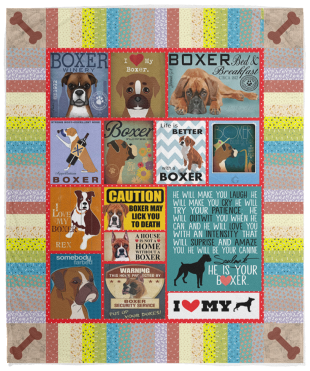 Love My Boxer Blanket, Love My Boxer Quilt, Fleece Sherpa Blanket - VPM Cozy Plush Fleece Blanket - 50x60