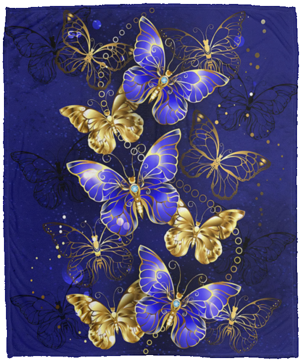 Blue Gold Butterfly Blanket, Butterfly Lovers Fleece, Sherpa Blanket VPM Cozy Plush Fleece Blanket - 50x60