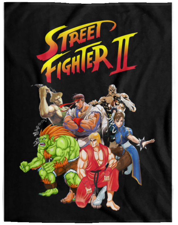 Street Fighter II Video Game Inspired Sherpa Bed Blanket Plush Throw Blanket - VPL Cozy Plush Fleece Blanket - 60x80
