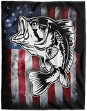American Flag Bass Fishing Fleece Blanket - Patriotic Fishermen USA Blanket - VPL Cozy Plush Fleece Blanket - 60x80