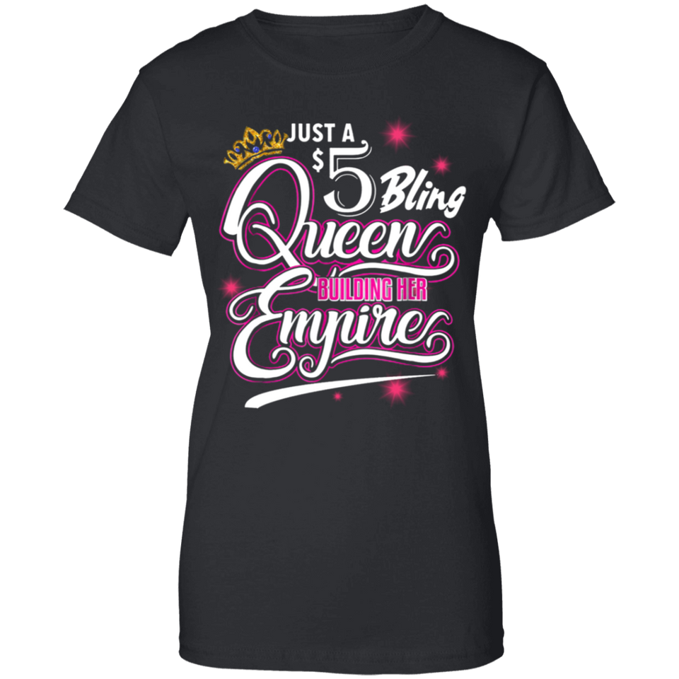 Mens Womens 5 Bling Queen Building Paparazzi Cool Black T-shirt