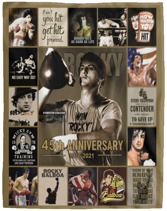 Rocky Blanket 45th Anniversary Quilt Fleece Sherpa Throw Blanket Rocky Balboa - VPL Cozy Plush Fleece Blanket - 60x80