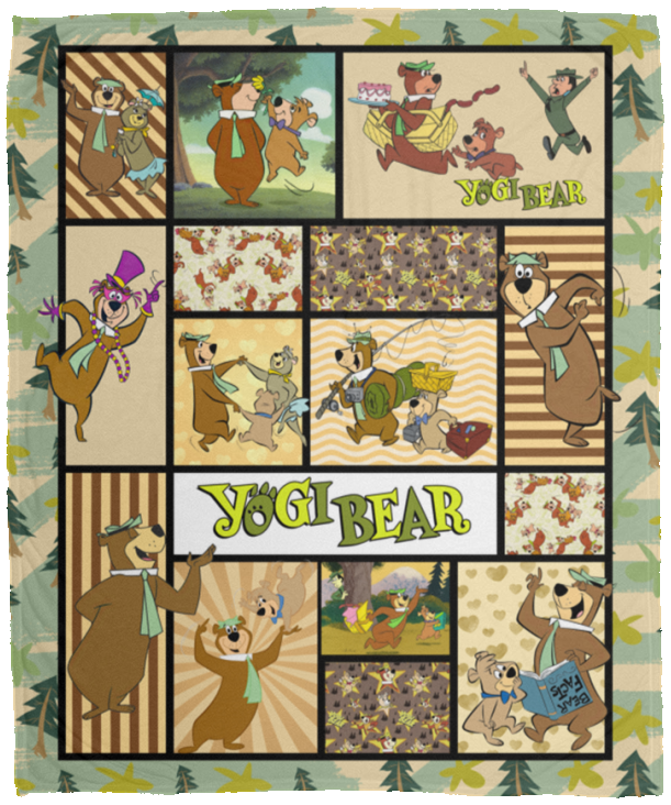 Yogi Bear Blanket, Yogi and Boo Boo Steal Picnic Basket Fleece, Sherpa Blanket - VPM Cozy Plush Fleece Blanket - 50x60