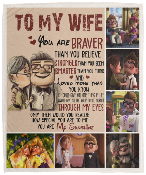 Mr.Jyotis Carl Ellie to My Wife You're Braver Than You Believe Quilt Blanket for Wife from Husband Blanket Gifts to My Wife Blanket Mother's Day Blanket, Fleece Blanket- VPM Cozy Plush Fleece Blanket - 50x60