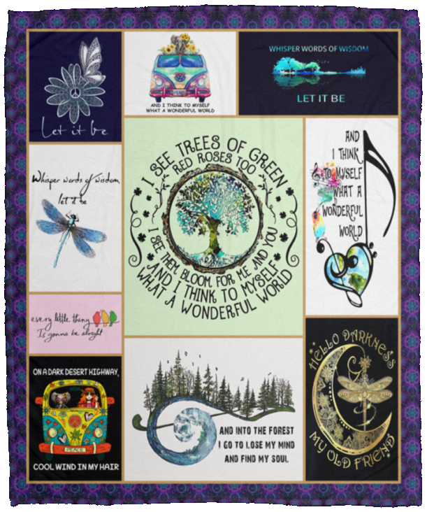 Hippie Blanket, Let It Be Hippie Fleece, Sherpa Blanket VPM Cozy Plush Fleece Blanket - 50x60
