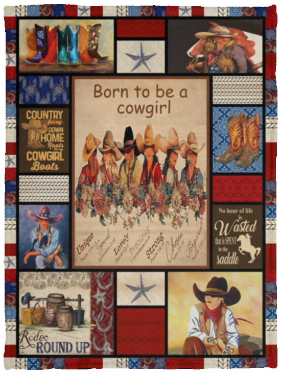 Cowgirl Blanket, Born to Be a Cowgirl Fleece, Sherpa Blanket - VPS Cozy Plush Fleece Blanket - 30x40