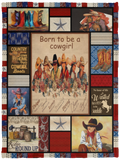 Cowgirl Blanket, Born to Be a Cowgirl Fleece, Sherpa Blanket - VPS Cozy Plush Fleece Blanket - 30x40
