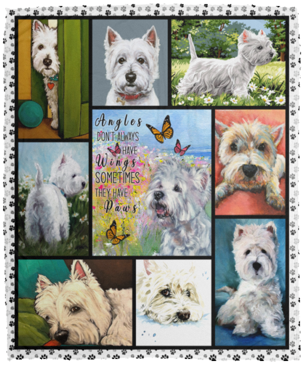 Westie Blanket, Westie Lover Quilt, West Highland White Terrier Fleece, Sherpa VPM Cozy Plush Fleece Blanket - 50x60