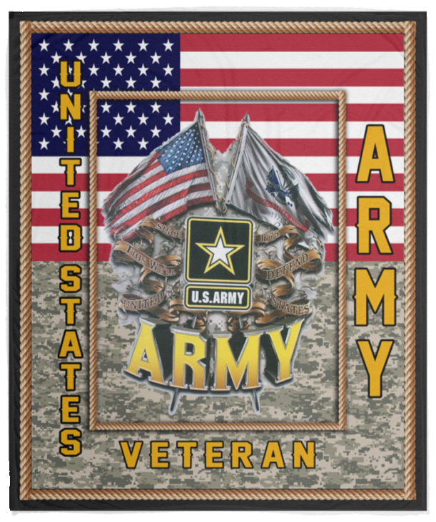 US ARMY VETERAN Blanket Army Quilt U.S Flag Blanket Fleece Sherpa Throw Soldier - VPM Cozy Plush Fleece Blanket - 50x60