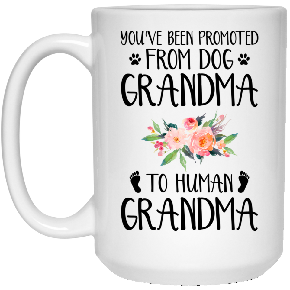 Jyotis - Baby Announcement, New Grandma Gift, Pregnancy Reveal, Promoted To Grandparent, From Dog Grandma To Human Grandma, Custom Coffee Mug for Mom 15oz