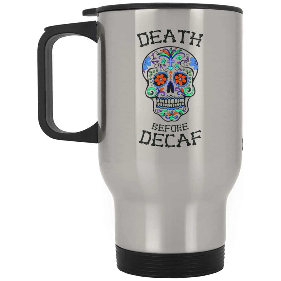 Jyotis - Death Before Decaf Stainless Steel Travel Mug, Novelty Cup Joke Great Gag Gift Idea For Men Women Office Work Adult Humor Employee Boss Cowor