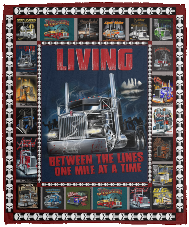 Truck Blanket, Living Between The Lines One Mile At Time Quilt Fleece Sherpa VPM Cozy Plush Fleece Blanket - 50x60