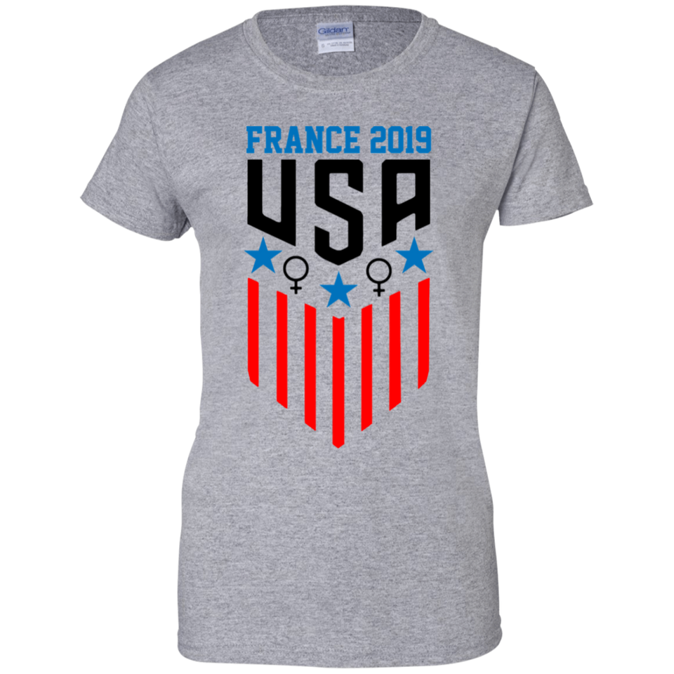 USA Girls Soccer Jersey Womens World 2019 Cup T-Shirt (G200 GLC Women's T-Shirt) G200L Gildan Ladies' 100% Cotton T-Shirt