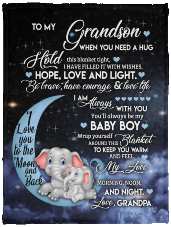 to My Grandson Filled it with Wishes, Hope, Love and Grandpa - VPS Cozy Plush Fleece Blanket - 30x40