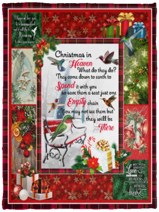 Hummingbird Blanket, Christmas In Heaven Quilt, Christmas Fleece, Sherpa Blanket VPS Cozy Plush Fleece Blanket - 30x40