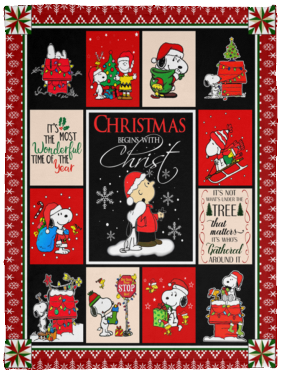 Snoopy Blanket Snoopy Christmas Begins With Christ Fleece Sherpa Quilt Blanket VPS Cozy Plush Fleece Blanket - 30x40
