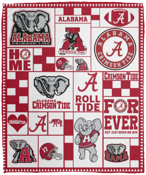 Alabama Crimson Tide Ver4 Blanket Fleece Sherpa Throw Blanket for Bedroom Sofa VPM Cozy Plush Fleece Blanket - 50x60