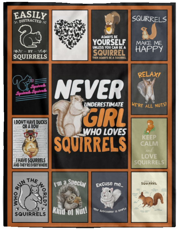 Squirrel Blanket Squirrel Lover Quilt, Girl Love Squirrel Fleece, Sherpa Blanket - VPL Cozy Plush Fleece Blanket - 60x80