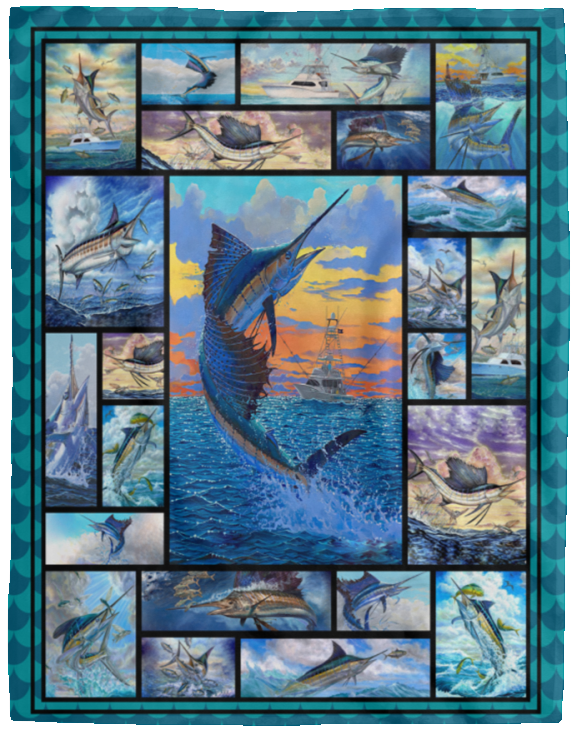 Sailfish Blanket, Love Fishing Blanket, King speed Fleece, Sherpa, Throw Blanket - VPL Cozy Plush Fleece Blanket - 60x80