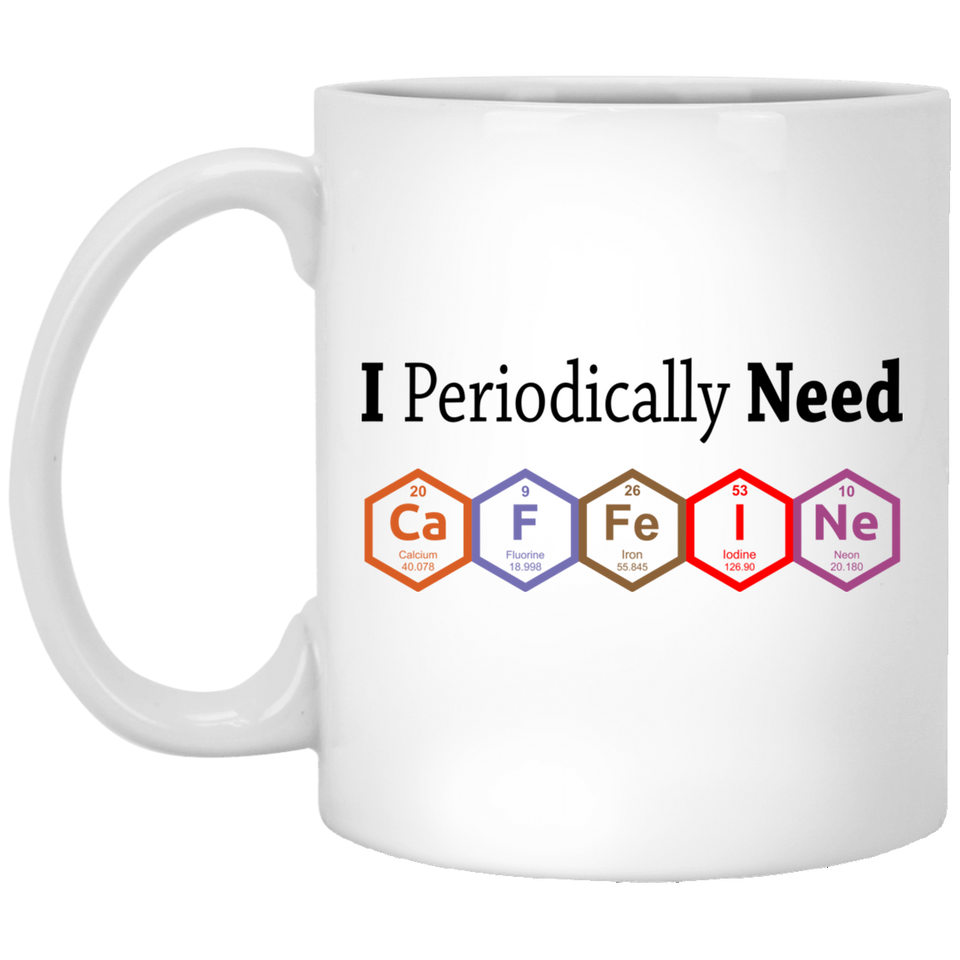 Jyotis - I Periodically Need Caffeine Silver Mug, Caffeine Molecule Mug, Nerd Mug, Gift For Science Teacher, Gift For Teacher, Funny Mug 11Oz