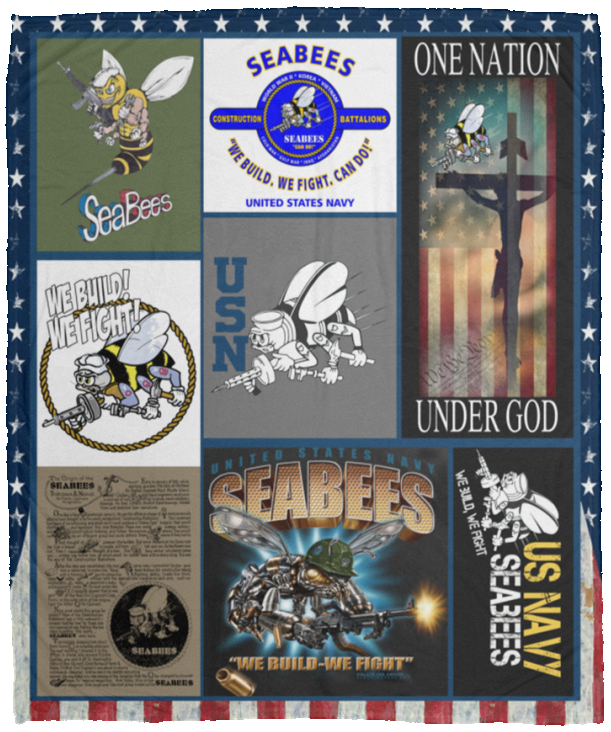 US NAVY SEABEES Blanket Army Quilt U.S. Flag Blanket Fleece Sherpa Throw Soldier VPM Cozy Plush Fleece Blanket - 50x60