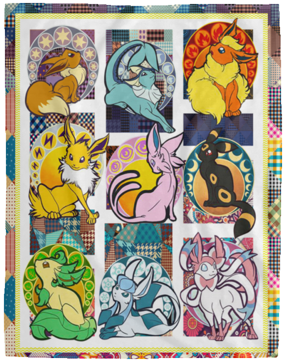 Eevee Evolution Fleece Sherpa Throw Blanket - VPL Cozy Plush Fleece Blanket - 60x80