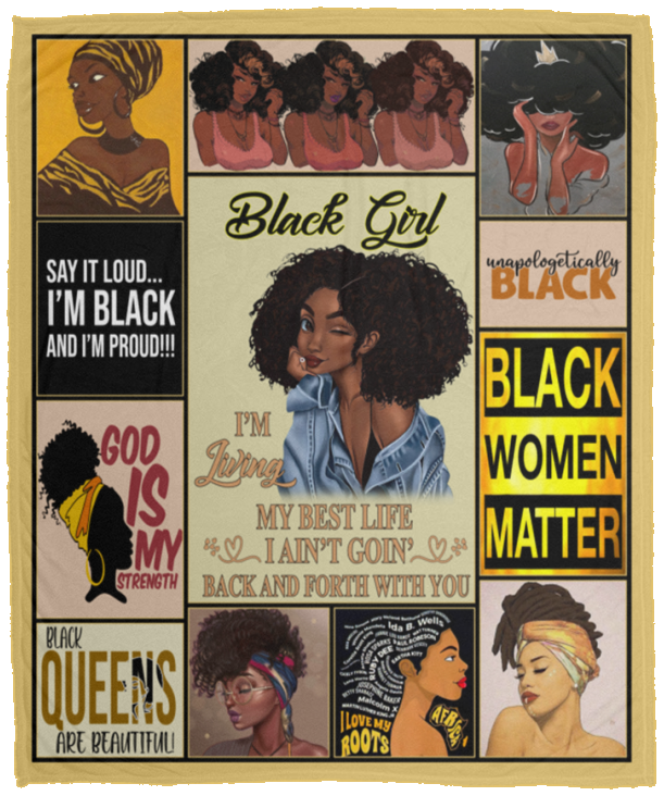 Black Girl Blanket - African American Woman Painting Fleece Blanket Black Women - VPM Cozy Plush Fleece Blanket - 50x60