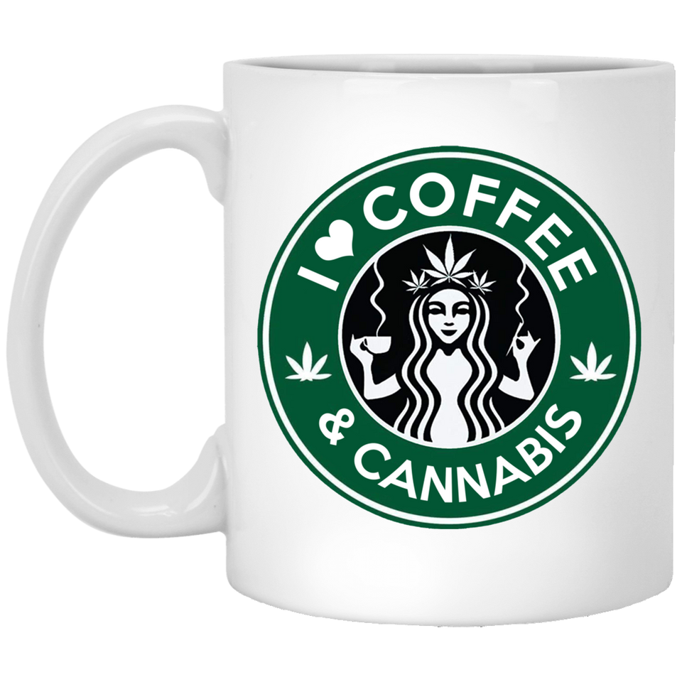 I Love Coffee and Cannabis Coffee Mug, Reefer, Great Gift, Marijuana, Weed, Stoner, Pot Head, Funny Cup, Novelty Present, Unique Coffee Mug 11Oz