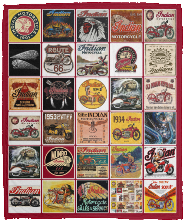 Indian Motorcycle Blanket Indian Motorcycle Quilt Fleece Sherpa Gift Idea VPM Cozy Plush Fleece Blanket - 50x60