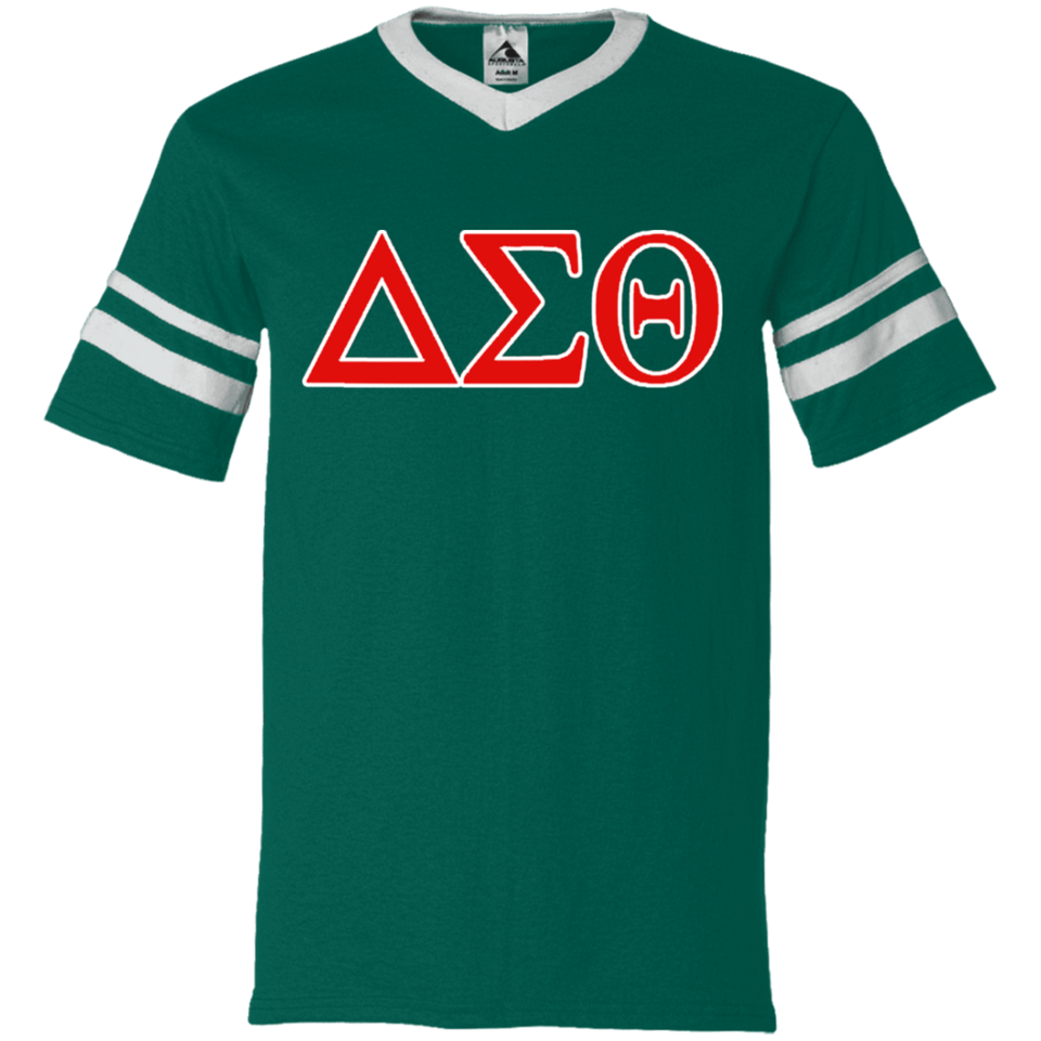 Delta 1913 Sigma Theta Paraphernalia T-Shirt Womens Delta Sigma Theta T-Shirt (360 Augusta V-Neck Sleeve Stripe Jersey)