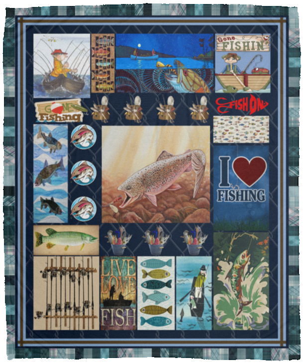 Live. Love. Fishing 3D Quilt Blanket Fleece Sherpa Throw Blanket Bedroom Sofa - VPM Cozy Plush Fleece Blanket - 50x60