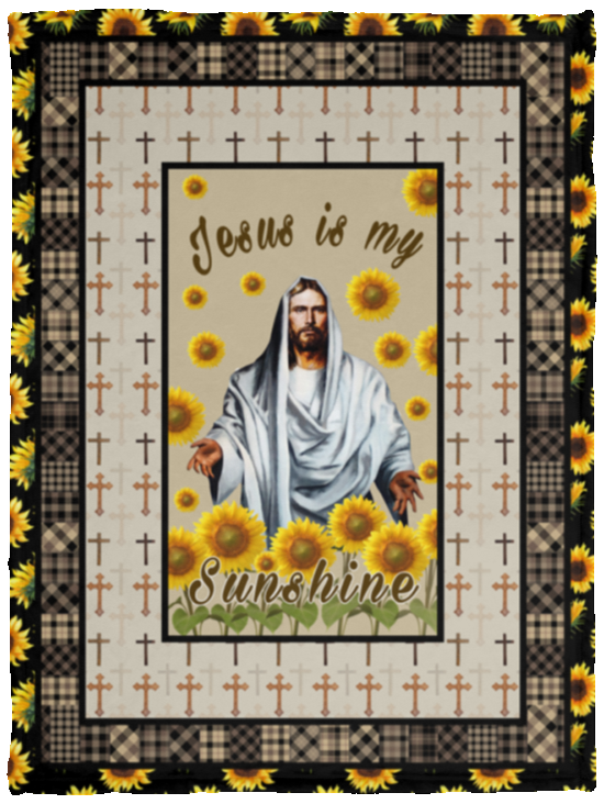 Jesus Is My Sunshine Blanket Jesus Christmas Quilt Fleece Sherpa Warm and Soft - VPS Cozy Plush Fleece Blanket - 30x40