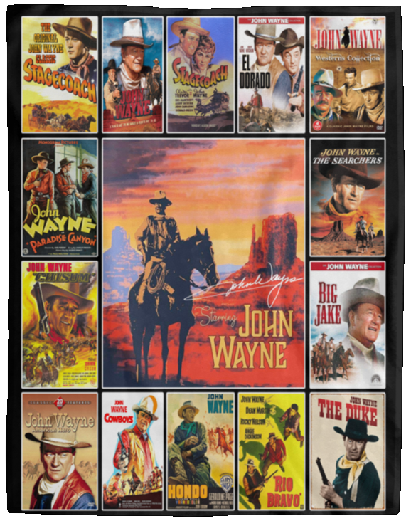 American Legend John-Wayne Blanket - Starring John Hero Wayne American Fleece Sherpa Blanket White - Ver 2 - VPL Cozy Plush Fleece Blanket - 60x80