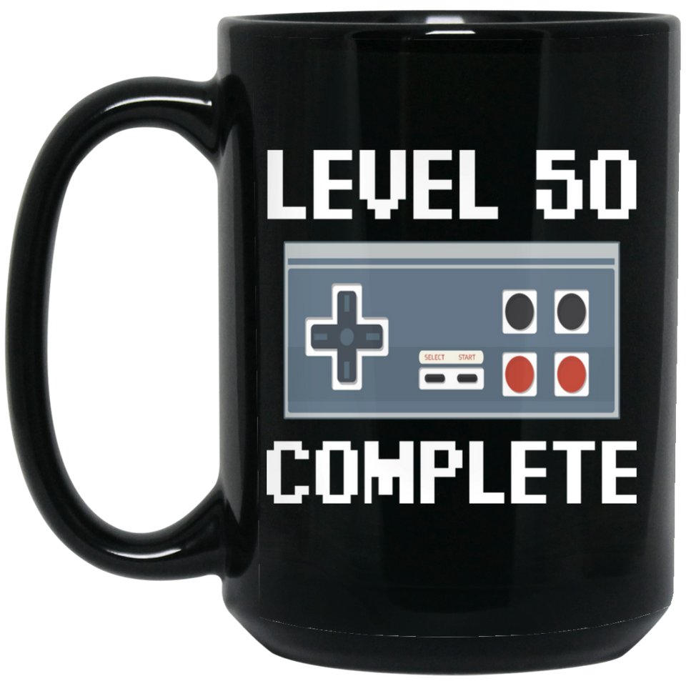 Level 50 Complete Video Gamer, Happy Birthday Coffee Mug, 50 Years Old Gifts for Boys, 50th Birthday for Girls, 50th Birthday Gifts For Him Boys black 15oz