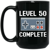 Level 50 Complete Video Gamer, Happy Birthday Coffee Mug, 50 Years Old Gifts for Boys, 50th Birthday for Girls, 50th Birthday Gifts For Him Boys black 15oz
