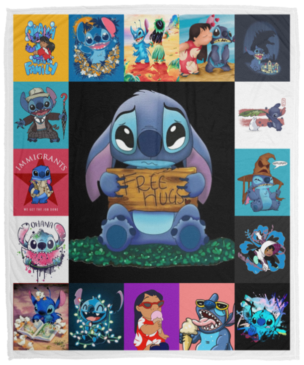Lilo and Stitch Quilt Blanket Fleece Sherpa Throw Blanket Quilt - VPM Cozy Plush Fleece Blanket - 50x60