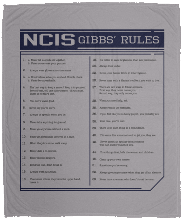 NCIS Gibbs' Rules Blanket, NCIS Gibbs' Rules Fleece, Sherpa Blanket - VPM Cozy Plush Fleece Blanket - 50x60