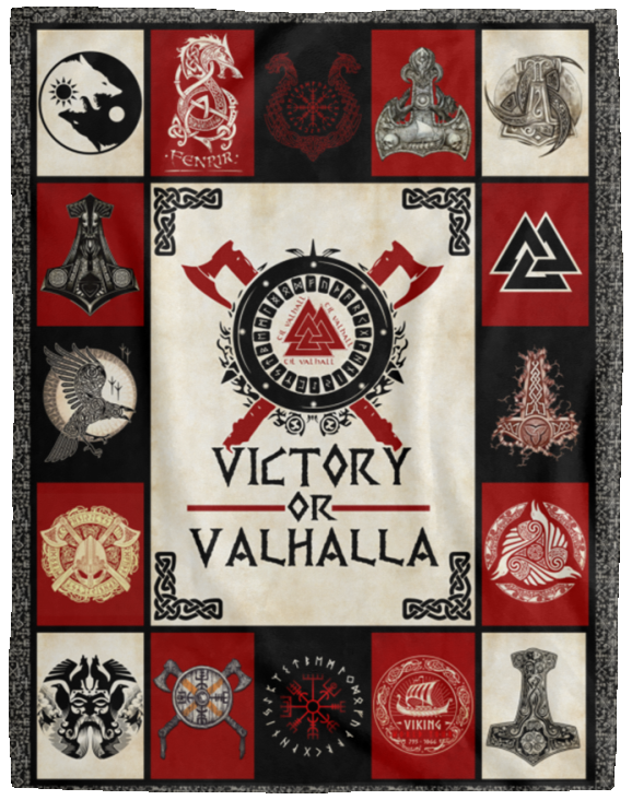 Viking Blanket, Victory Or Valhalla Fleece, Sherpa Blanket Gift Ideas - VPL Cozy Plush Fleece Blanket - 60x80