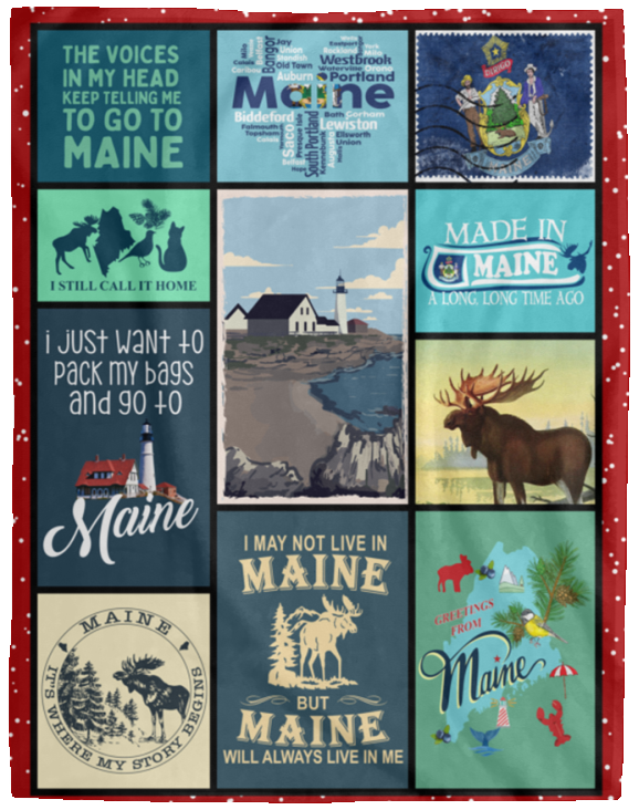 Maine Blanket, Maine State Fleece, Sherpa Blanket, Made In Maine VPL Cozy Plush Fleece Blanket - 60x80