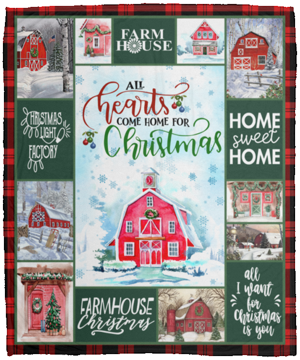Farmhouse Christmas Blanket Red Farmhouse Quilt Fleece Sherpa Gift Idea - VPM Cozy Plush Fleece Blanket - 50x60
