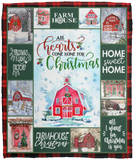 Farmhouse Christmas Blanket Red Farmhouse Quilt Fleece Sherpa Gift Idea - VPM Cozy Plush Fleece Blanket - 50x60