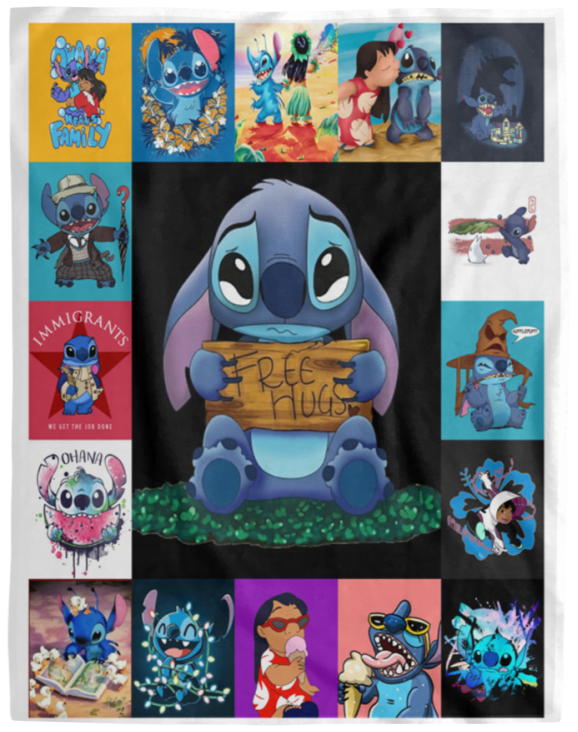 Lilo and Stitch Quilt Blanket Fleece Sherpa Throw Blanket Quilt - VPL Cozy Plush Fleece Blanket - 60x80