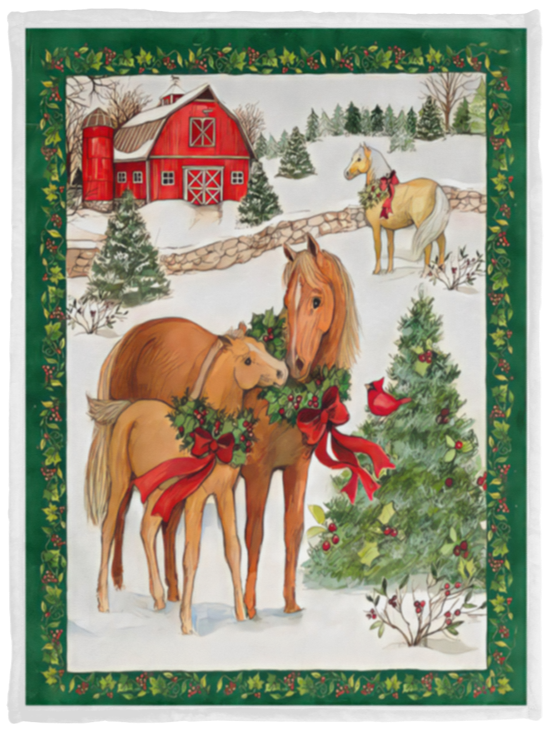 Horse Christmas Blanket Merry Christmas Quilt Fleece Sherpa Christmas Gift Idea VPS Cozy Plush Fleece Blanket - 30x40
