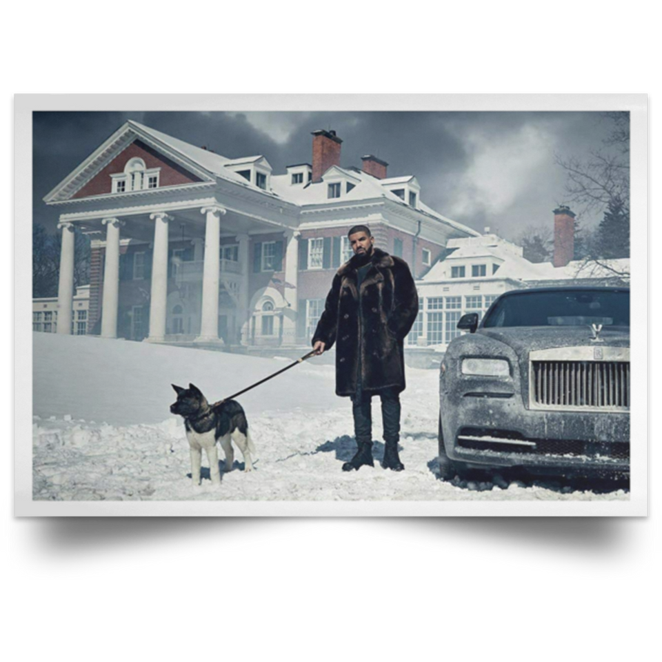 Drake and Dog Snow Hip Hop Rap Music Star LW-Canvas Poster No Frame (24 X 16 (Horizontal))