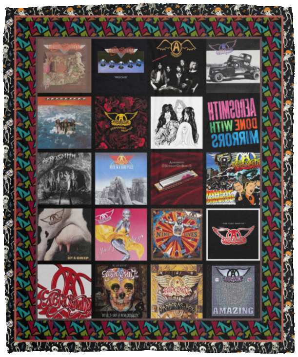 Aerosmith Quilt Blanket Fleece Sherpa Throw Blanket Quilt - VPM Cozy Plush Fleece Blanket - 50x60