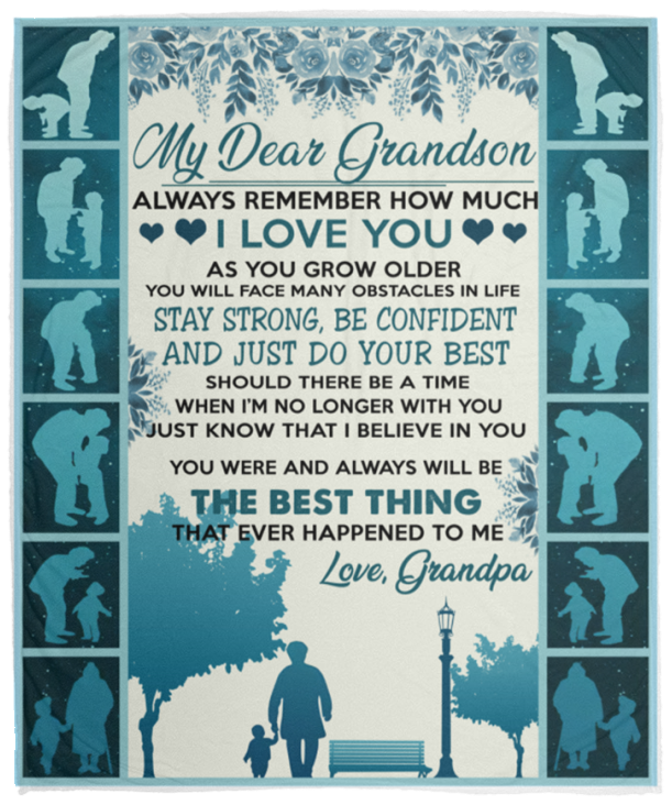 Mr.Jyotis to My Dear Grandson I Love You Love Grandpa Blanket Romantic Gift for Lover Wife to My Dear Grandson Blanket for Grandson from Grandpa Grandma to My Son Blanket - Fleece Blanket - VPM Cozy Plush Fleece Blanket - 50x60