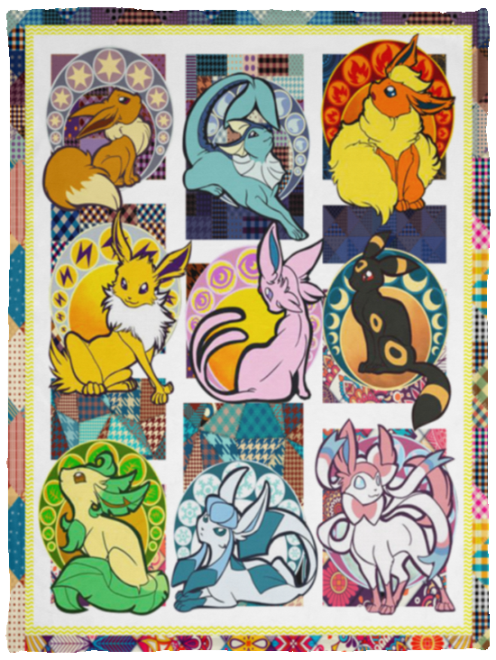 Pokemon Blanket Pokemon Eevee Evolution Quilt Fleece Sherpa Throw Blanket - VPS Cozy Plush Fleece Blanket - 30x40